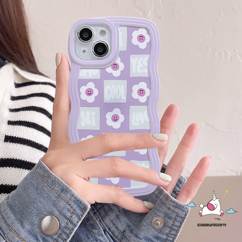 Casing Untuk Realme C53 C15 10 C12 C55 C25 C35 C21Y C25Y C25s C11 2021 C20 C20A C3 5s 5 5i 6i C20A C11 C1 New Wavy Edge Ins Korea Kartun Lucu Smiley Flower Soft Phone Case