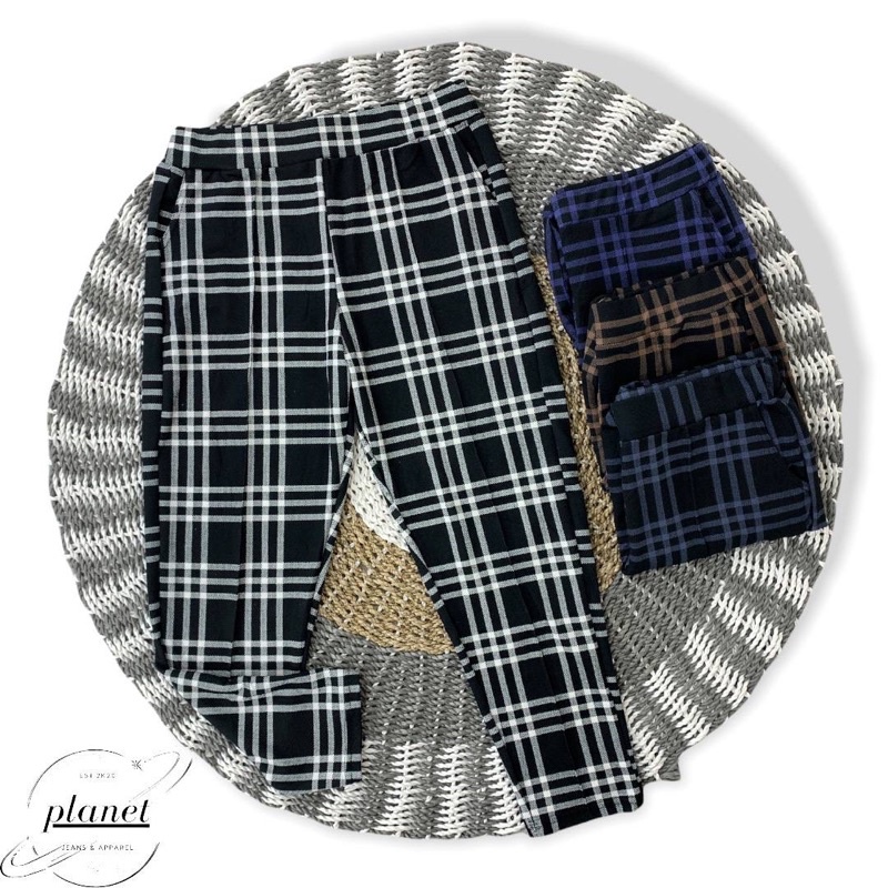 CELANA KOTAK KOTAK JUMBO WANITA CELANA BIG SIZE WANITA TARTAN KEKINIAN MOTIF TERBARU KOTAK BESAR CELANA KAIN KARET MELAR PINGGANG KARET