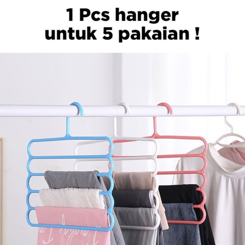 Gantungan Baju 5 Susun / Magic Hanger Pakaian Celana Jilbab Handuk 5 Layer/ Lemari Plastik Hemat Tempat