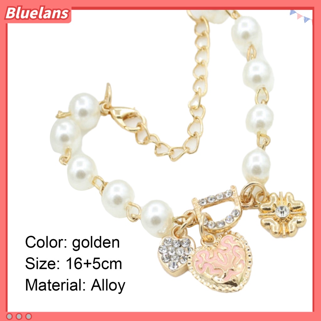 Bluelans Women Fashion Love Heart Pendant D Letter Rhinestone Faux Pearl Chain Bracelet Party