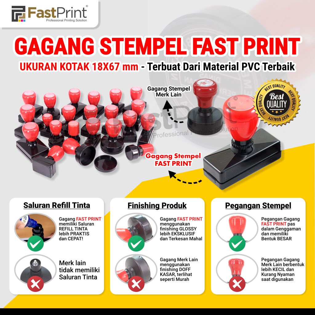 Gagang Stempel Flash Kilat Warna Ukuran Kotak 18x67 MM