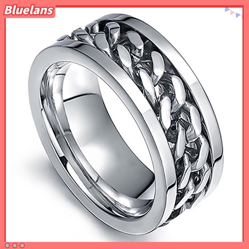 Bluelans Cincin Rantai Bahan Stainless Steel Gaya Punk Untuk Pria Dan Wanita