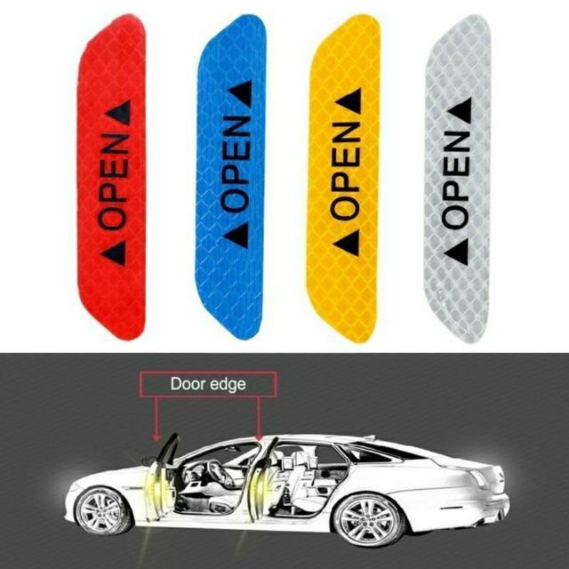 4pcs Stiker Reflektif Motif Carbon Fiber Untuk Pintu Mobil