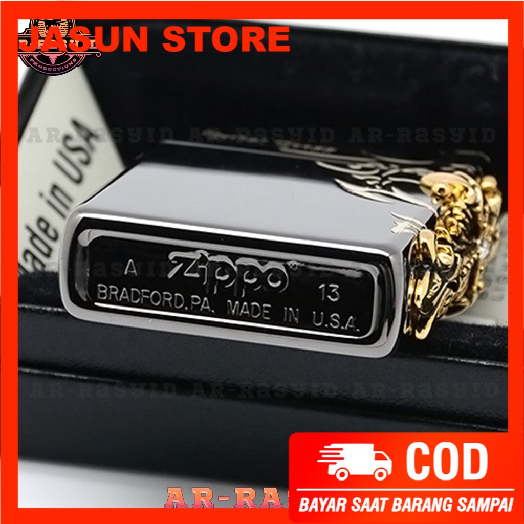 Bisa COD! Korek Api Minyak Zippo Hitam Black Ice Motif Ancient Cross ZBT-1-33A