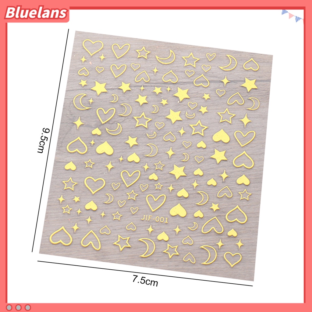 Bluelans Stiker Kuku Motif Hati / Bintang / Bulan Untuk Dekorasi Nail Art / Manicure