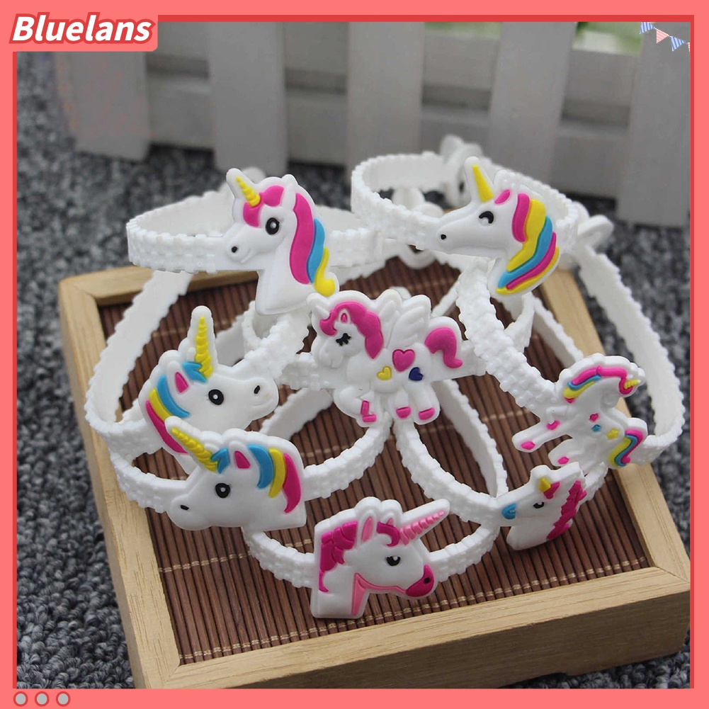 5 Pcs Gelang Motif Kartun Unicorn Bahan PVC Dapat Disesuaikan Untuk Hadiah Anak