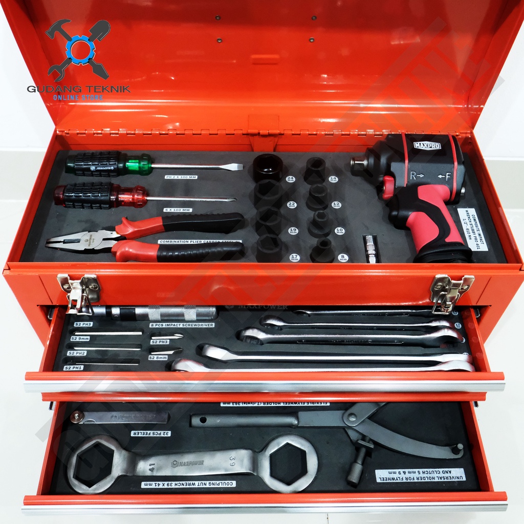 Tool Kit SET 73pcs MAXPOWER MAXTS029 / Peralatan Alat Bengkel Impact Wrench SET - Hand Tool Tool Box Toolbox 73 pcs MAXPOWER