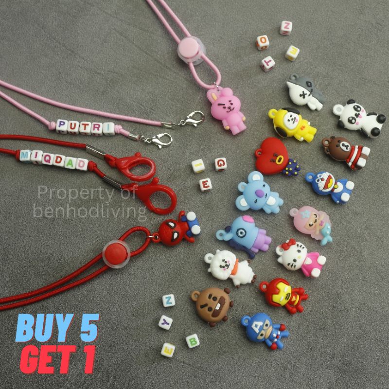 Tali Masker BT21 Custom Nama HAQ - Strap Masker BTS / Konektor Masker BT21 / Kalung Masker