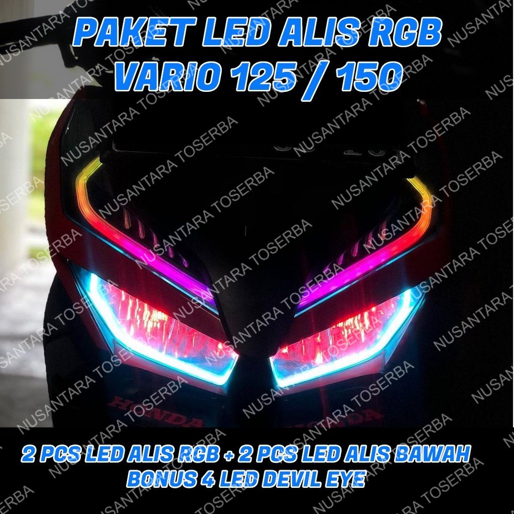 PAKET LAMPU LED ALIS RUNNING RGB VARIO 125 VARIO 150 BONUS DEVIL EYES LAMPU ALIS DRL RUNNING BERGARA