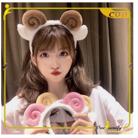 BD056  Bando Bandana Korea Motif Tanduk Domba Lucu Bahan Lembut / Aksesoris Rambut Anak Wanita