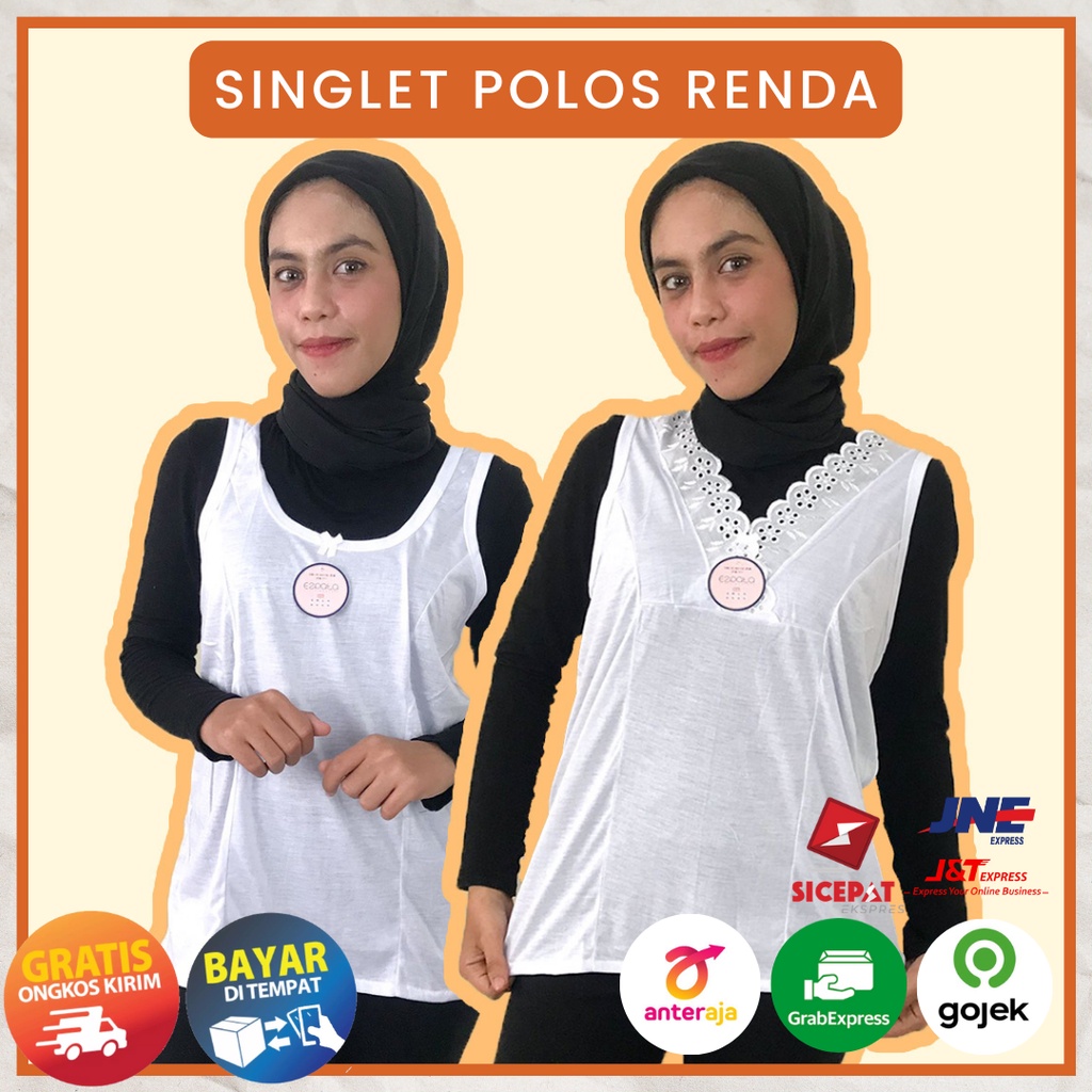 Ezpata Kaos Dalam Singlet Wanita Remaja Renda Polos Ukuran L XL Termurah