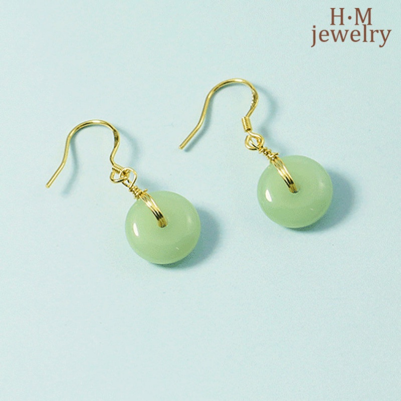 Anting Kait Gantung Batu Giok Hetian Gaya Retro China Untuk Wanita