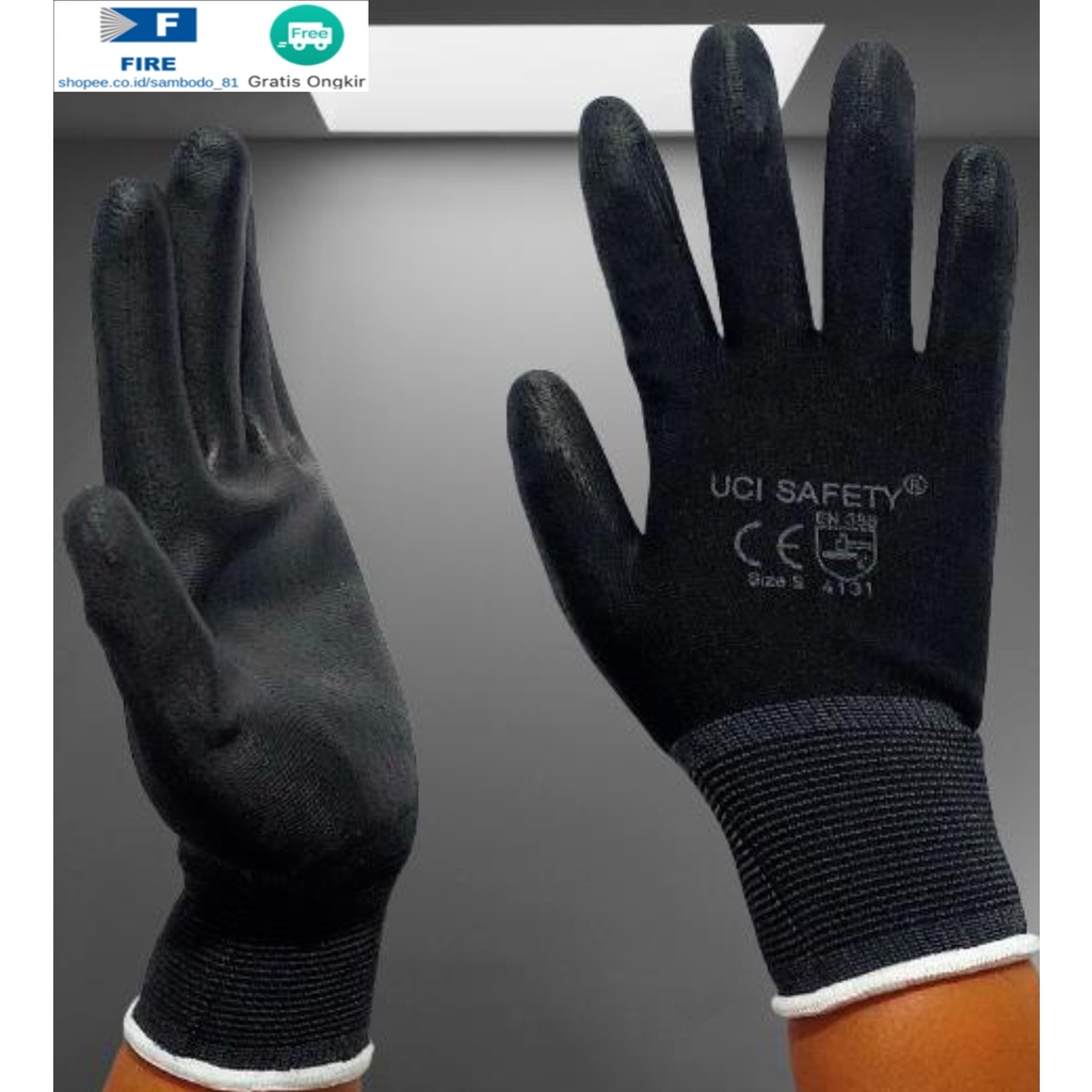 Sarung Tangan Polyurethane Kerja Palmfit Safety Gloves Security Dilapisi Karet Industri Pabrik Uci Safety Motor Bengkel otomotif Bagunan Coating Karet Pengaman kerja Packing PU Statis