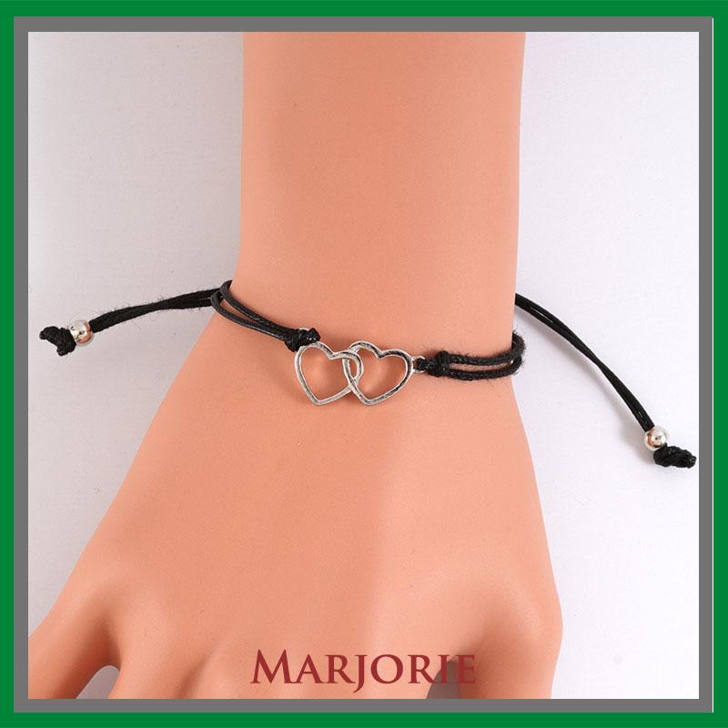 2 Pcs Fashion Ganda Bentuk Hati Gelang Adjustable Tenun Wanita Pria Gelang Pasangan Hadiah Perhiasan Aksesoris Sodoo-MJD