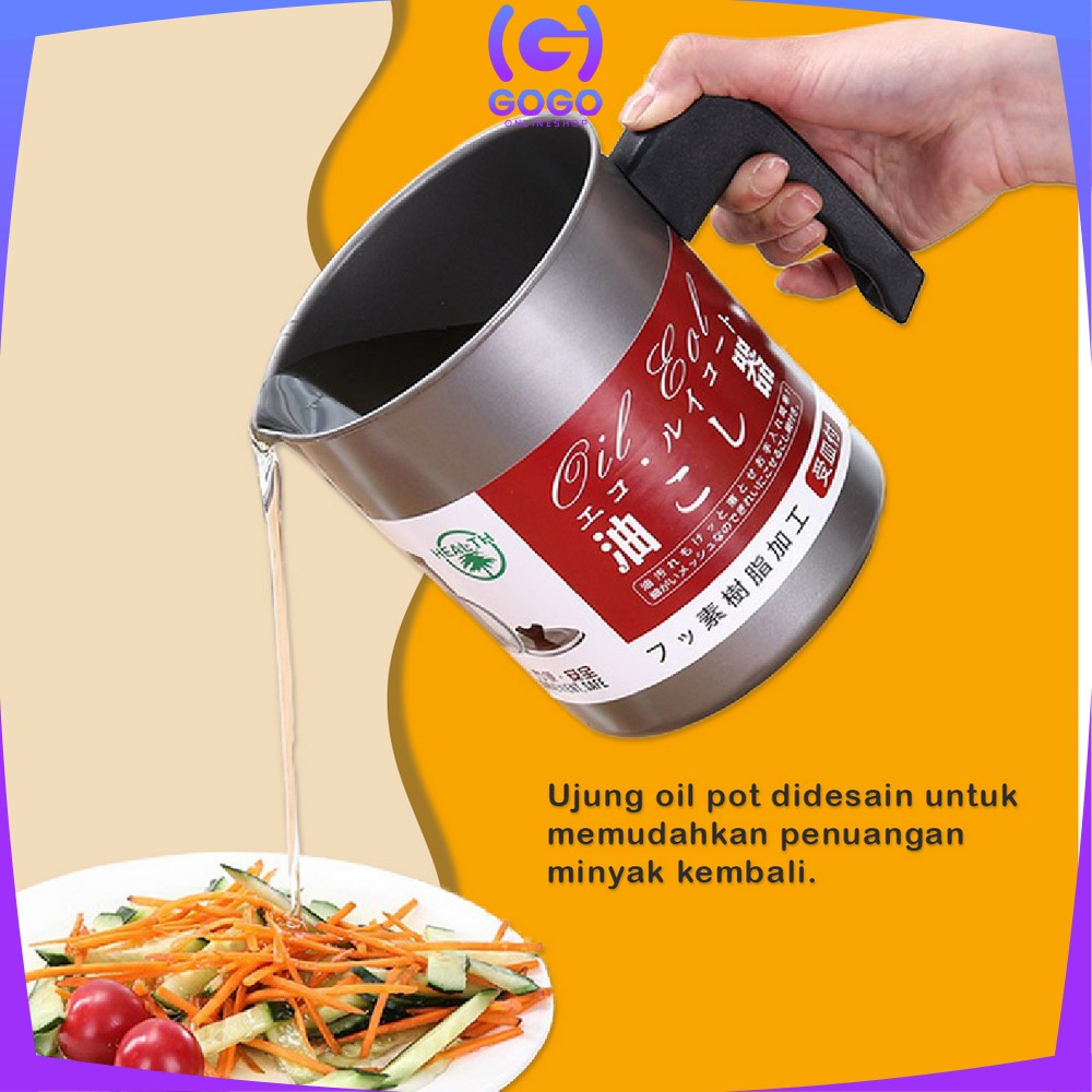 GOGO-C414 Gelas Saringan Minyak 2 Liter Anti Karat Oil Pot Teko / Wadah Penyaring Minyak Goreng Tempat Penyimpanan Minyak