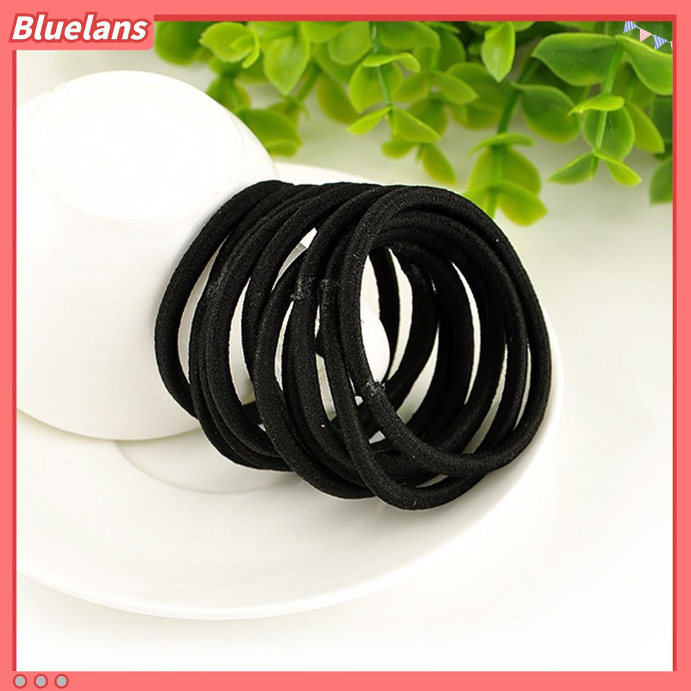 [Bayar Di Tempat]100Pcs Ikat Rambut Elastis Tebal Warna Hitam untuk Ponytail