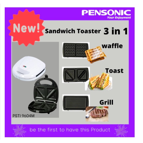 [ Pensonic ] Sandwich waffle Toaster / Pemanggang Roti Wafel 3in1 Multifungsi Pensonic PSTI–9604M