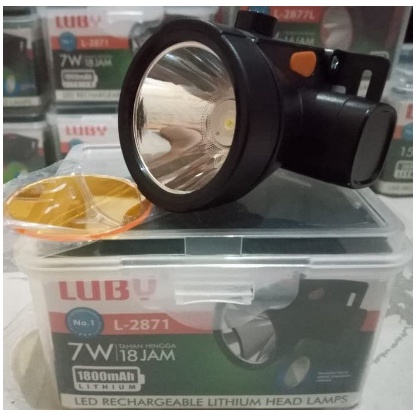 Senter Kepala Luby 7 Watt Baterai Cas Ulang Headlamp Head Lamp Nyala Putih L2871 lensa kuning
