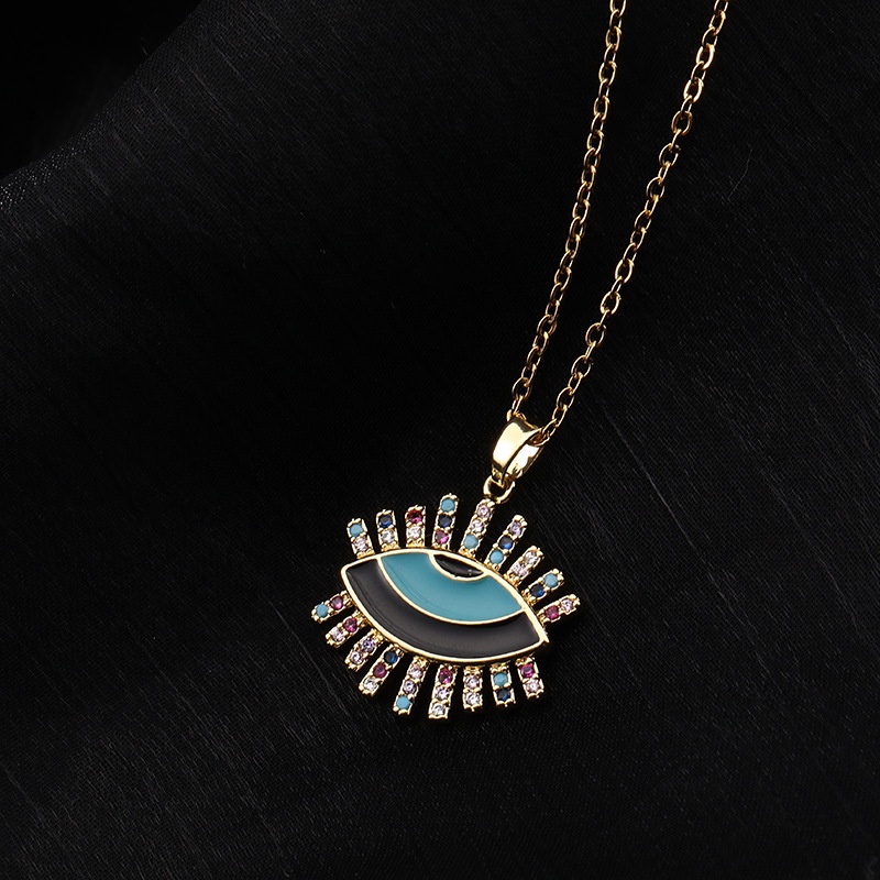 Kalung Rantai Klavikula Hias Liontin Mata Iblis Berlian Penuh Warna Gaya Eropa Dan Amerika