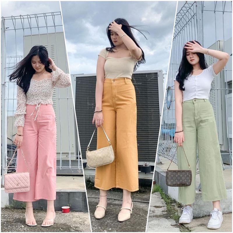 Mozza Jeans Cullote / Kulot Jeans Wanita Warna Hitam Khaki Sage Snow Black