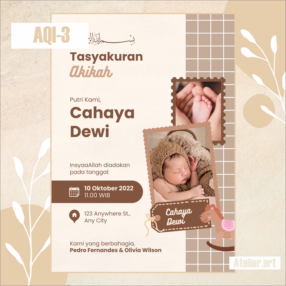Undangan Digital Aqiqah AQI-3 Softfile Brown Ukuran A4 | Atelier.Art