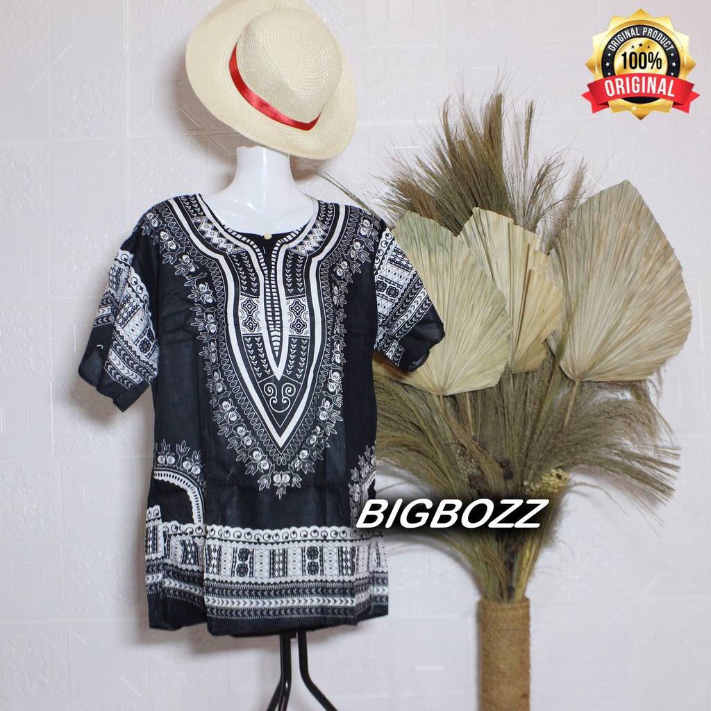 BIGBOZZ BAJU KATUN MOTIF UJE HITAM PUTIH PRIA DAN WANITA BAJU PANTAI / KAOS PANTAI / BAJU BARONG BAL