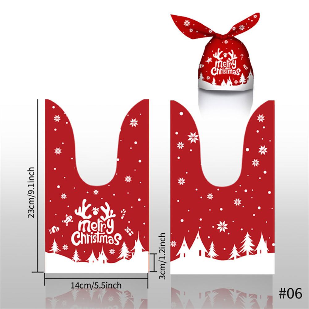 Timekey 50Pcs Kantong Plastik Motif Print Santa Claus Holder Permenbiskuit Untuk Dekorasi Pesta Nataltahun Baru E2U1