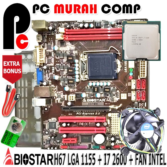 Paket Mainboard LGA 1155 H67 + I7 2600 + FAN INTEL