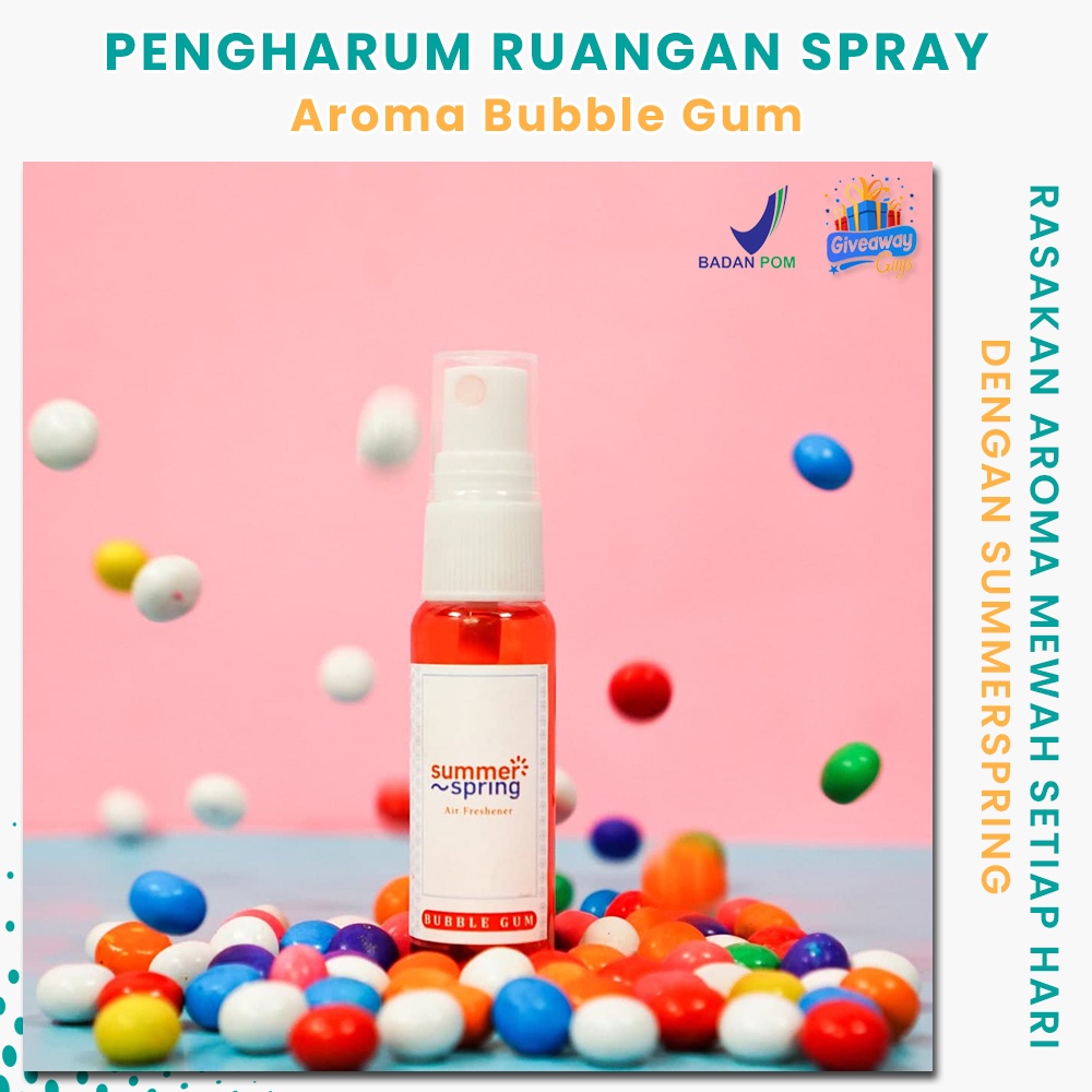 Pengharum Ruangan Mobil Kamar Tidur Kamar Mandi Toilet WC Spray Semprot 30ml Aroma Bubble Gum Permen