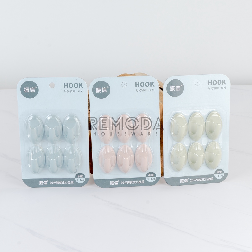 [Remoda] Hook/Gantungan Oval Tempel isi 6 Pcs