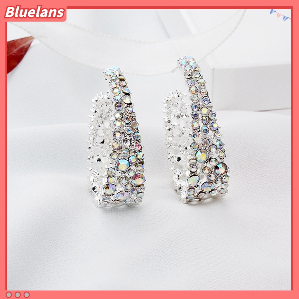 Anting Stud Bentuk U Aksen Berlian Imitasi Shiny Multicolored Untuk Wanita