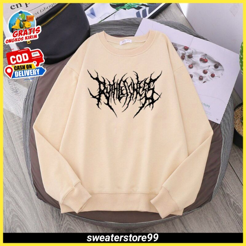 Sweater Crewneck Cream Ruthless Distro Pria Wanita Switer Cn Art Cowo Cewe Sweeter Creunek Animasi K