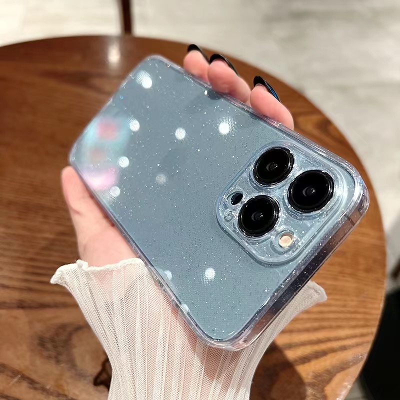 Soft Case Silikon TPU Transparan Glitter Ultra Tipis Untuk iPhone 14 Pro Max 13 12 Pro Max 11 Pro Plus 7 8 Plus x XR