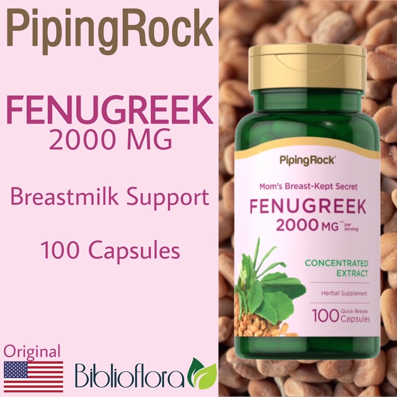Piping Rock Fenugreek 2000 mg 100 Capsules Breastmilk Support ASI Ibu