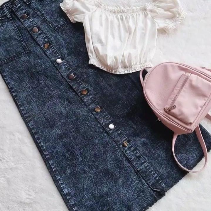 Tren Terbaru ROK BUTTON SNOW HITAM // ROK JEANS PANJANG BUTTON UP MAXI SKIRT SNOW BLACK// ROK JEANS 
