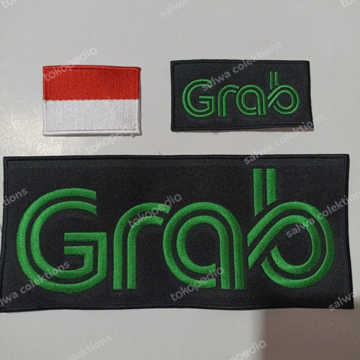 Patch Emblem Bordir Grab Satu Shet 3 Pcs Terlaris