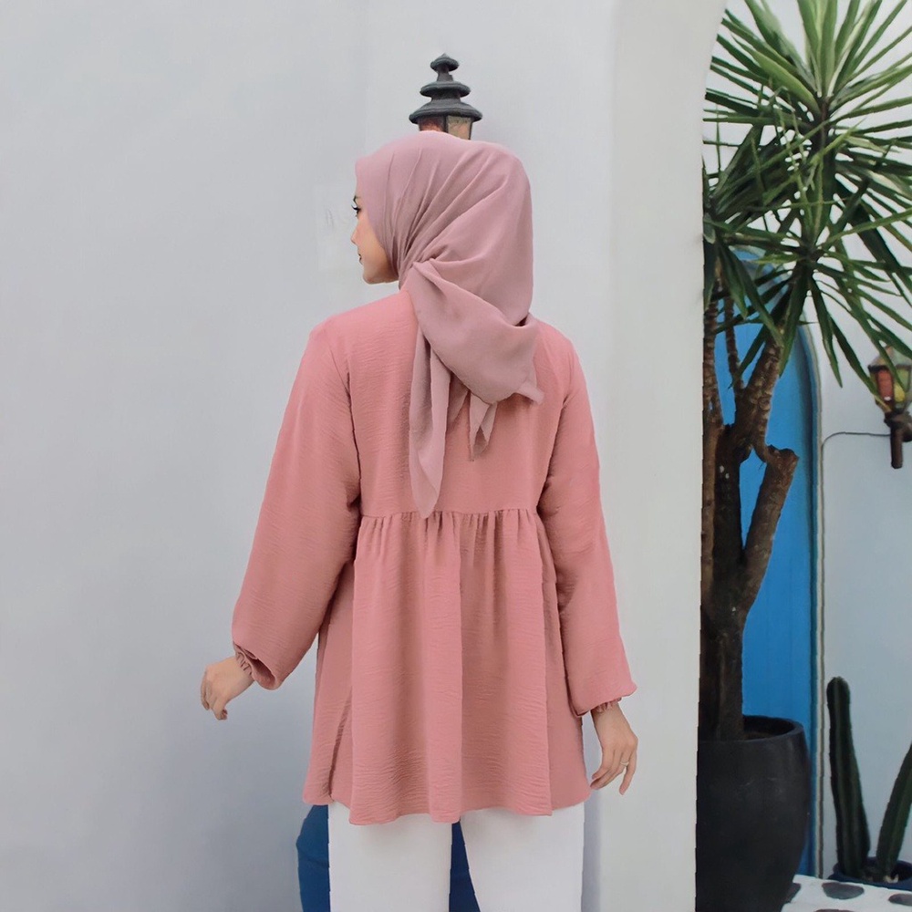 Selena Blouse Atasan Crinkle /Puffle Blouse Polos Airflow Crincle Premium