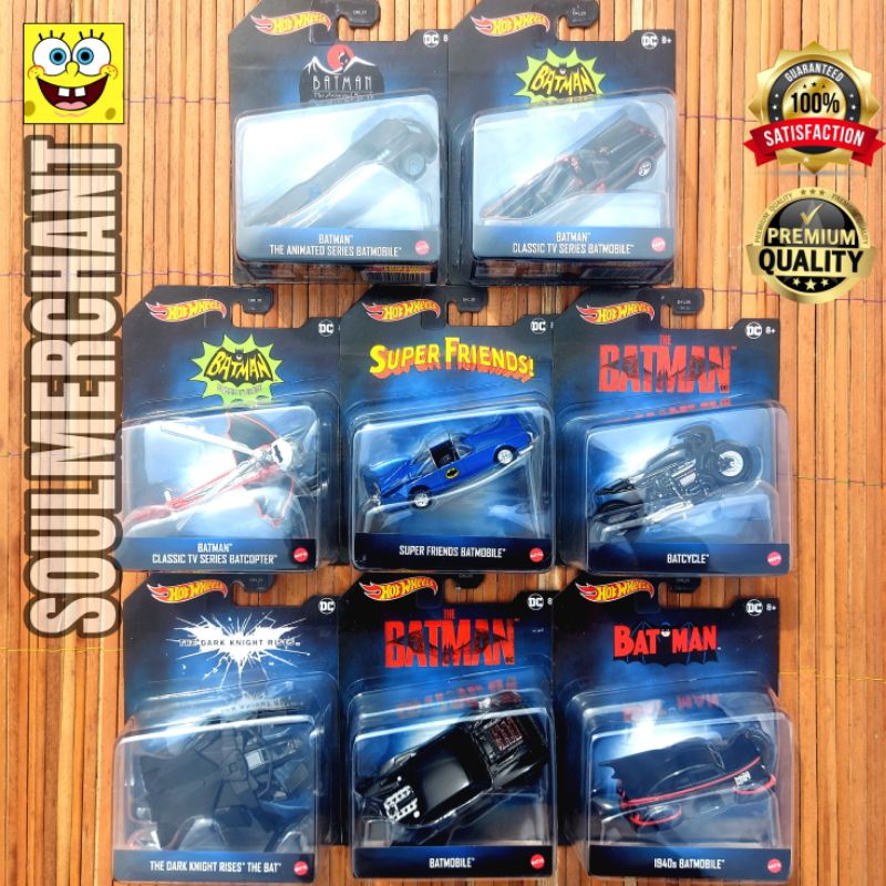 HOTWHEELS SKALA 1:50 BATMAN BATMOBILE THE DARK KNIGHT THE BAT BATCYCLE CLASSIC TV BATCOPTER ANIMATED
