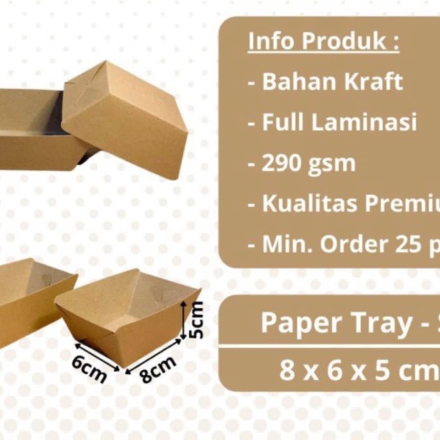 

PB 50pcs PAPER TRAY KRAFT COKLAT (S) 8x6x5 cm LAMINASI