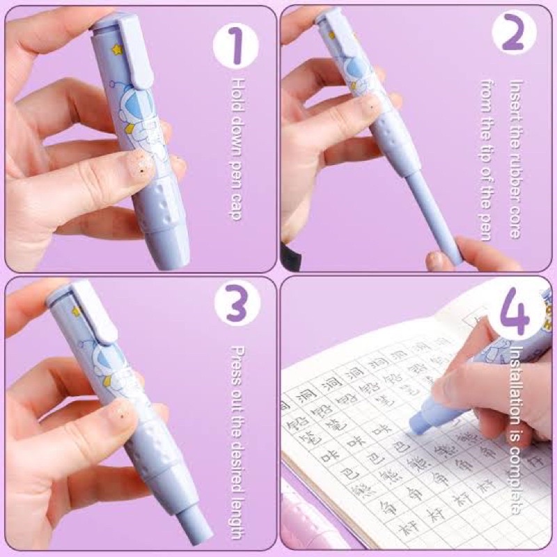 retractable cute eraser korean style penghapus pensil bentuk pen shape eraser