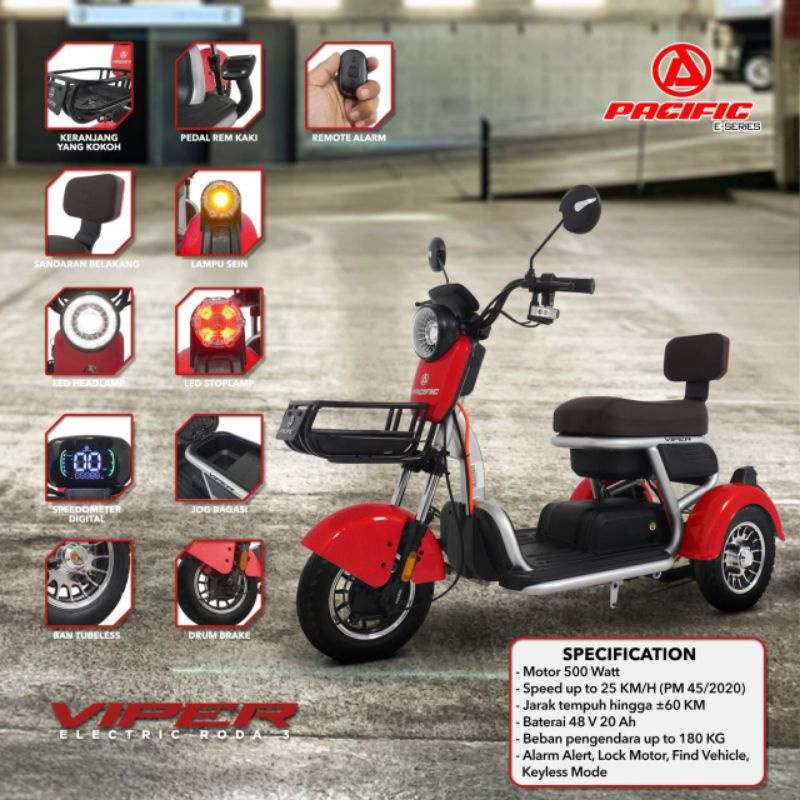 PROMO BEBAS ONGKIR Sepeda Listrik Roda 3 PACIFIC VIPER E Bike 500 Watt
