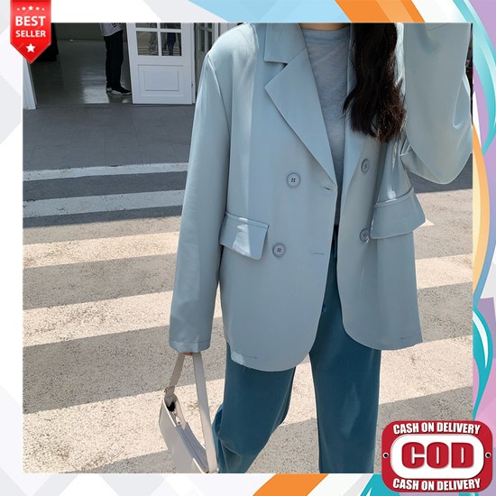 Blaser Wanita Casual Cewek Cewe Jas Outer Korea Blazer Terbaru Kekinian Hitam Pink Biru Korea Blazer