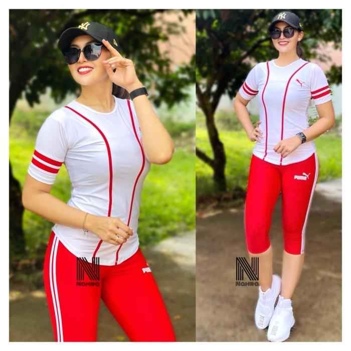 Legging Setelan Baju Senam Merah Putih Legging Baseball Slandek Licra