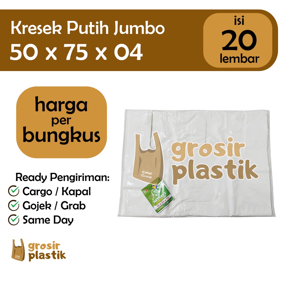 Kantong Kresek Putih 50x75x04 Satelit Jumbo isi 20 Tebal M043