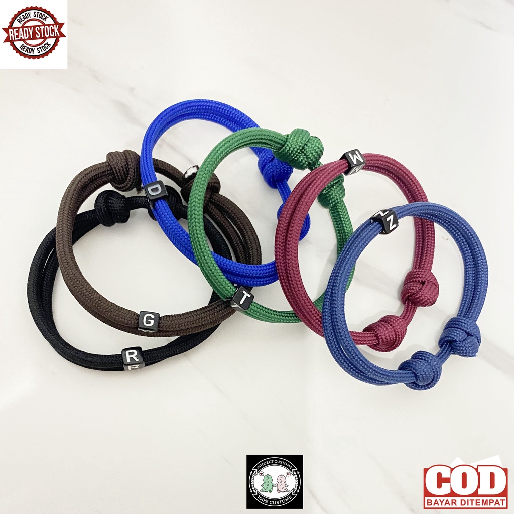 Gelang Couple/kapel Pasangan Sahabat Custom Nama Huruf Inisial Tali Paracord Pria Dan Wanita Keren