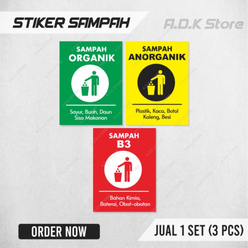 

[1 SET] STIKER SAMPAH ORGANIK, ANORGANIK, B3, MEDIS, NON MEDIS