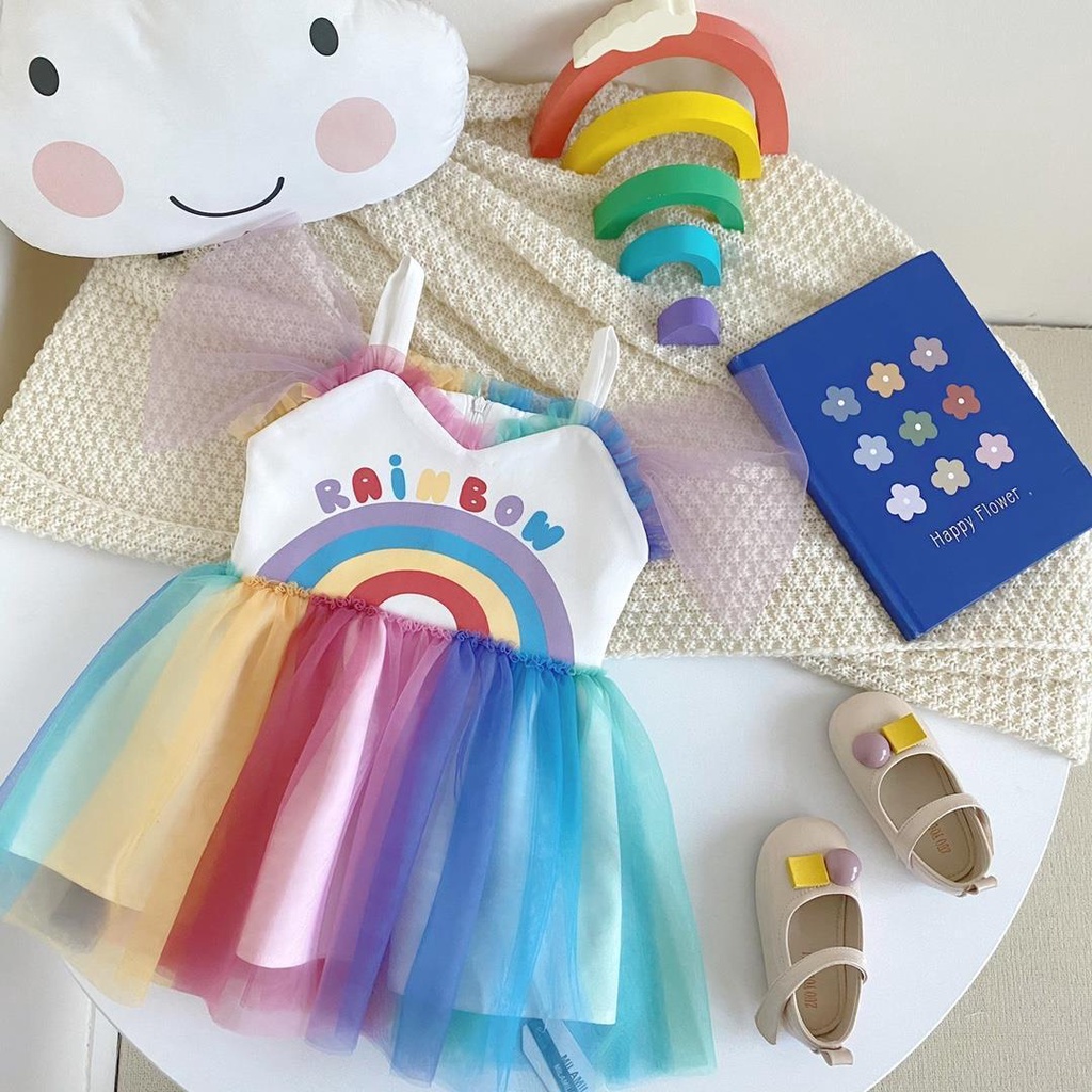 [PRINCESS KESLI] 1-9Tahun Dress Pesta Anak Perempuan Rainbow Gaun Anak Perempuan/Gaun Putri/Gaun Jala Pelangi Bayi Perempuan