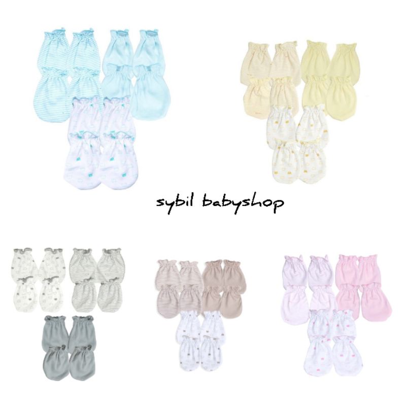 Fluffy / Gorilux 3 Pasang Sarung Tangan &amp; Kaki Bayi Abu, Khaki &amp; Pink