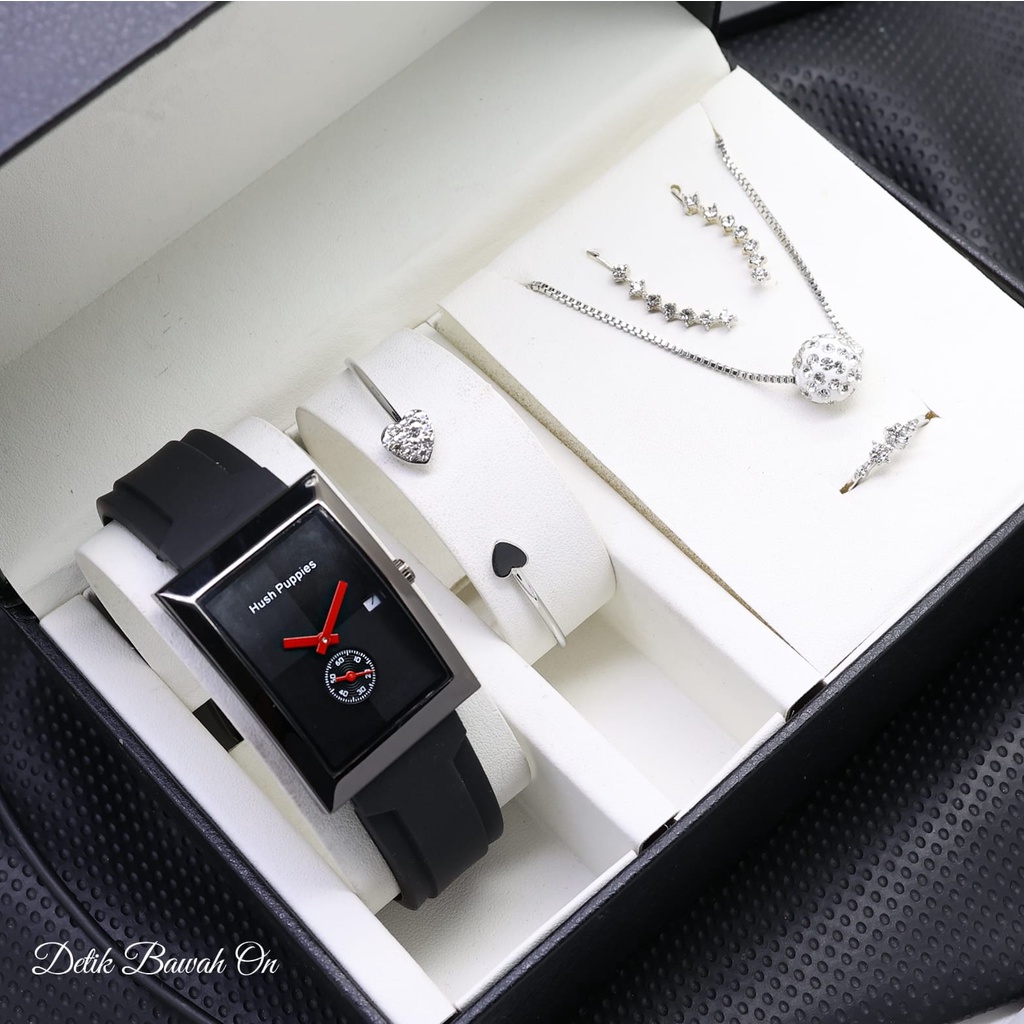 BEST SELLER JAM TANGAN WANITA HUSH PUPPIES FM85 TALI RUBBER TANGGAL DETIK BAWAH AKTIF DM 3.0CM FREE BOX &amp; BATERAI || JAM TANGAN FASHION WANITA JAM TANGAN CEWEK MURAH