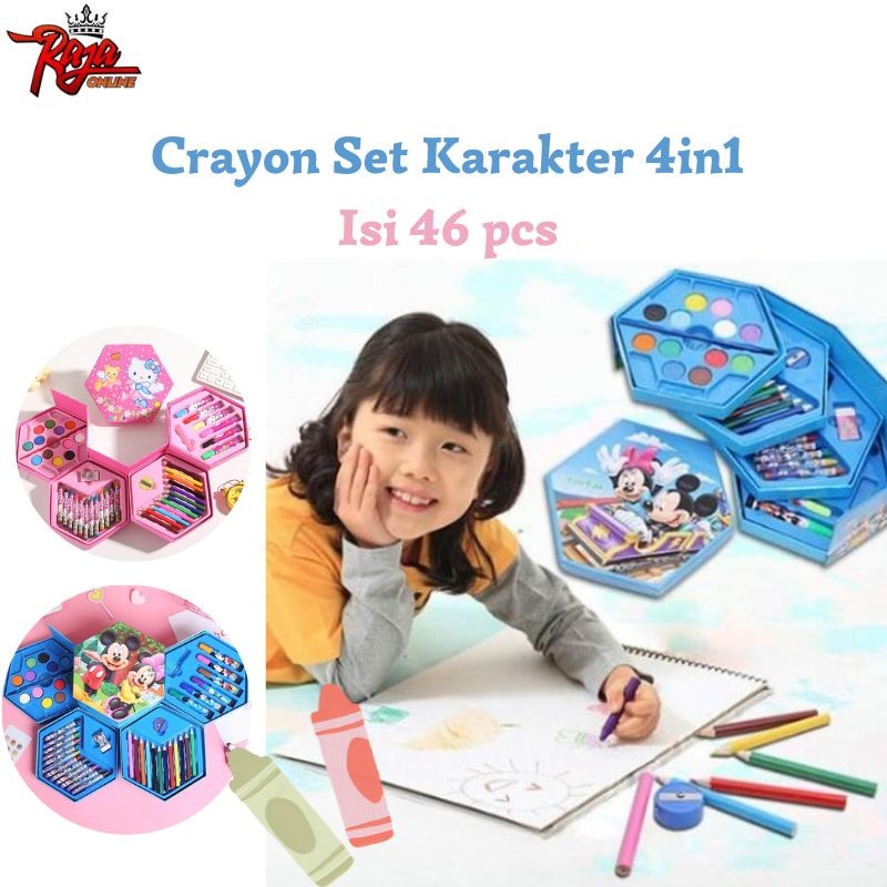 CH46 - Pensil Warna Set 46 pcs Kartun Frozen Kitty Crayon Set Kotak